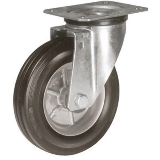 LAG Swivel Castor, 80 kg Capacity, 100 mm Rubber Wheel, Galvanised Steel Frame, Roller Bearing 12258