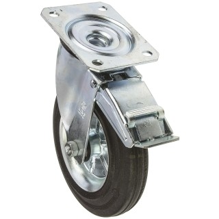 LAG Braked Swivel Castor, 230 kg Load Capacity, 200 mm Rubber Wheel, Galvanised Steel Frame, Roller Bearing, Model 12286 FR