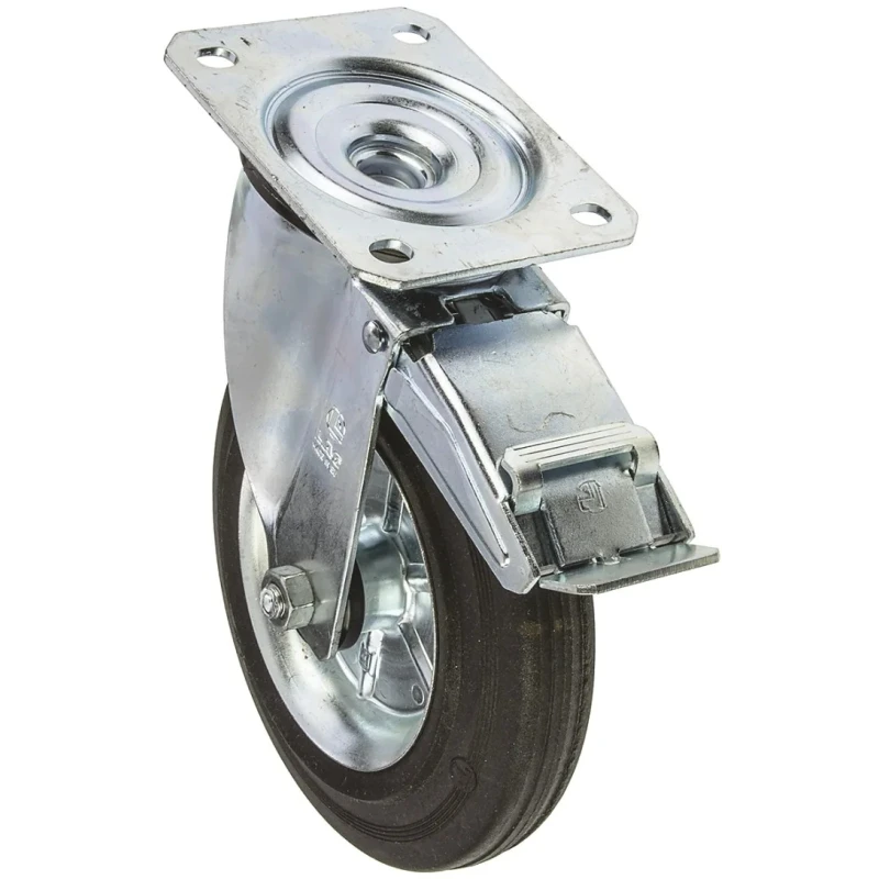 LAG Braked Swivel Castor, 230 kg Load Capacity, 200 mm Rubber Wheel, Galvanised Steel Frame, Roller Bearing, Model 12286 FR
