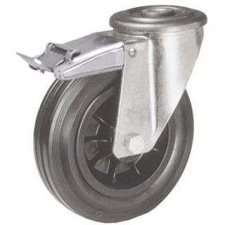 LAG Medium Duty Swivel Castor 200 mm Rubber Wheel 205 kg Capacity with Plain Bore Thermoplastic Hub 14336 FR FE