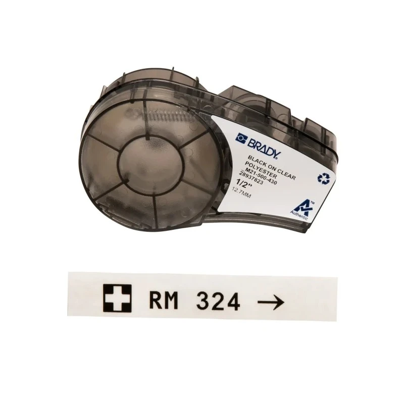 Brady Black on Black Transparent Label Printer Tape, 12.7 mm Width, 6.4 m Length, 6.4 mm Label Length M21-500-430