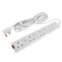 RS PRO 5 m 4 Socket Type G British Extension Lead Power Strips 13A Polycarbonate White 696-3648