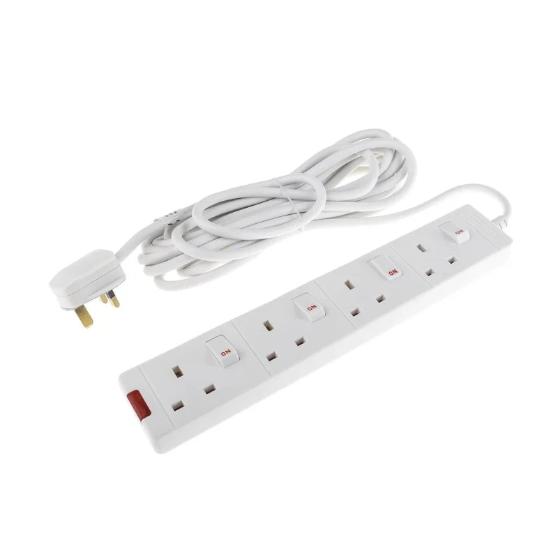 RS PRO 5 m 4 Socket Type G British Extension Lead Power Strips 13A Polycarbonate White 696-3648