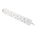 RS PRO 5 m 4 Socket Type G British Extension Lead Power Strips 13A Polycarbonate White 696-3648