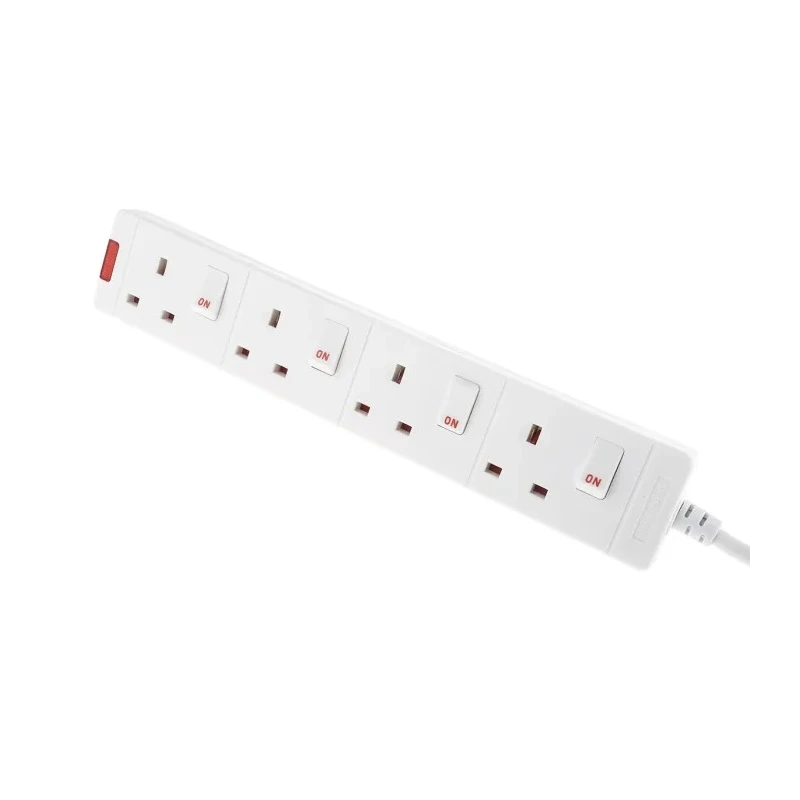 RS PRO 5 m 4 Socket Type G British Extension Lead Power Strips 13A Polycarbonate White 696-3648