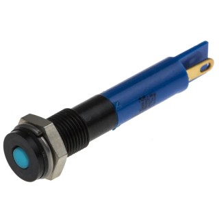 RS PRO Blue Panel Mount Indicator 12V dc 20mA Solder Tab IP67 Flush Bezel 700-1621