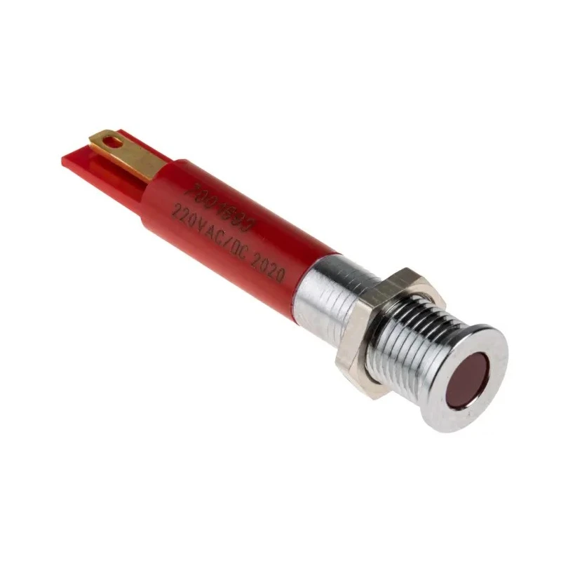 RS PRO Red Panel Mount Indicator 220V AC 20mA Solder Tab Termination IP67 Flush Bezel 700-1693