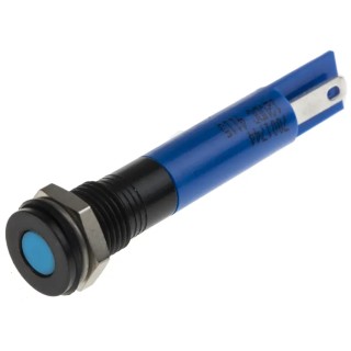 RS PRO Blue Panel Mount Indicator 12V DC 20mA Solder Tab IP67 Flush Bezel 700-1744