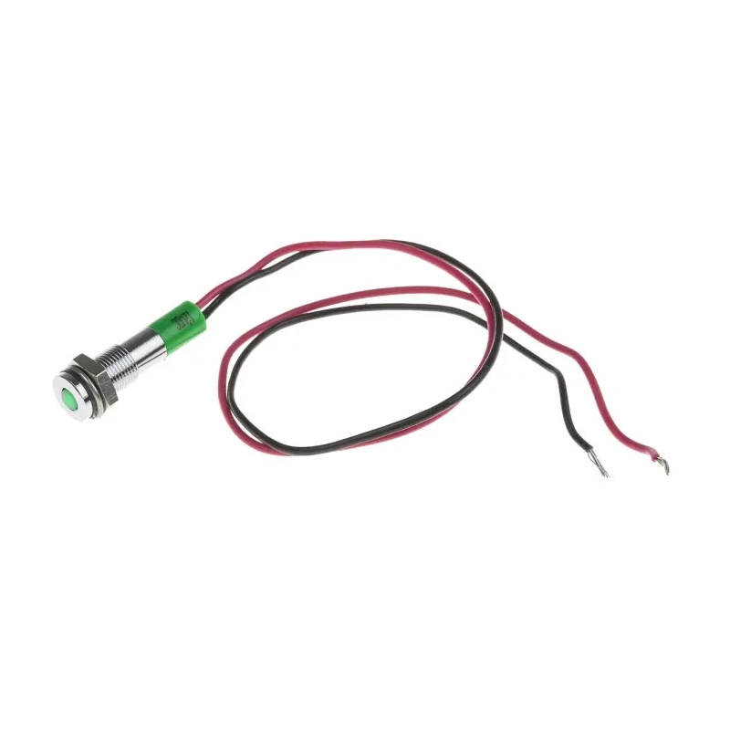 RS PRO Green Panel Mount Indicator 12V DC 20mA Lead Wire Termination IP67 Flush Bezel 700-1814