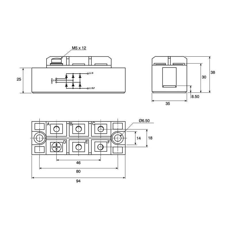 Vishay Bridge Rectifier Module 1200 V Peak Reverse Repetitive Voltage 1 kA Forward Current 150A 6-Pin Single VS-110MT120KPBF