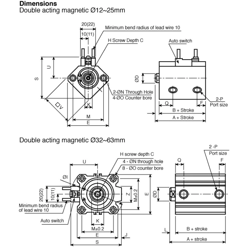 SMC Pneumatic Compact Cylinder 32mm Bore 100mm Stroke Double Acting Aluminium Alloy Body CDQ2B32TF-100DZ