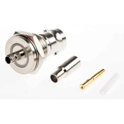 Amphenol RF BNC Series Coaxial Connector Panel Mount Female BNC, 50 Ω, Straight Body Crimp B6721E1-NT3G-5-50