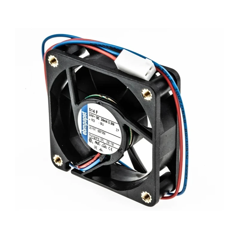 ebm-papst 500 F Series Compact Square 50 mm Axial Fan, 24V DC, 900 mW Power, 41 mA Current, 20 m³/h Airflow, IP Rating IP20