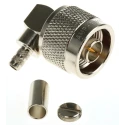 Amphenol RF N Type Series Coaxial Connector Cable Male N Connector, 50 Ω, Right Angle Body Crimp N1112B1-001-NT3G-1-50