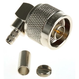 Amphenol RF N Type Series Coaxial Connector Cable Male N Connector, 50 Ω, Right Angle Body Crimp N1112B1-001-NT3G-1-50