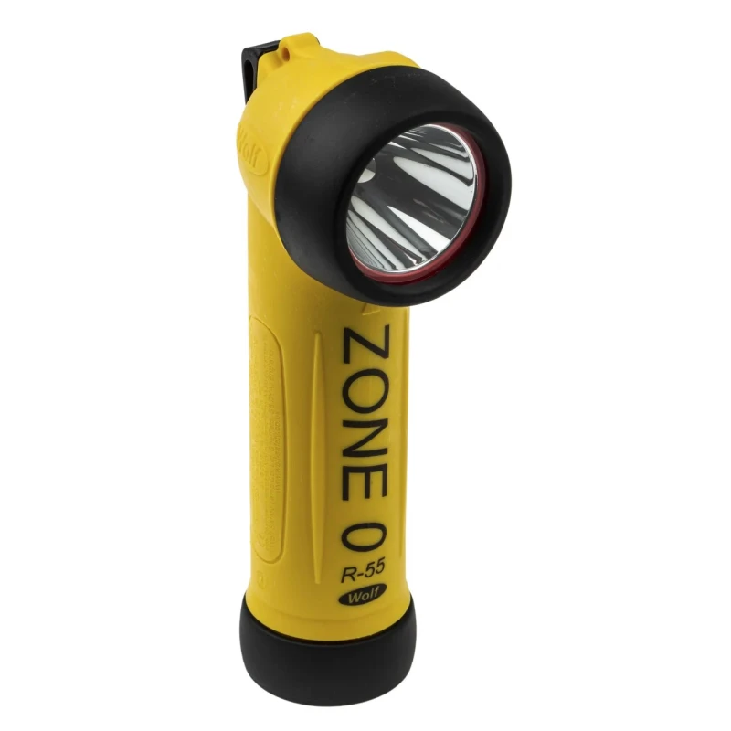Wolf Safety ATEX IECEx Certified Rechargeable LED Torch Yellow 80 lm, Spot Beam 5m, 195 mm R-55H