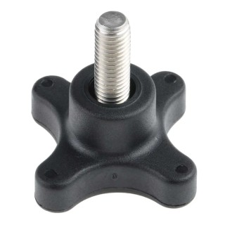 RS PRO Black Polypropylene 4-Arm Clamping Knob Threaded Stud M10 x 25mm 60 mm Diameter 702-7746