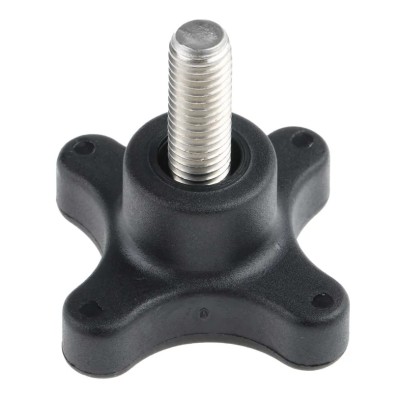 RS PRO Black Polypropylene 4-Arm Clamping Knob Threaded Stud M10 x 25mm 60 mm Diameter 702-7746