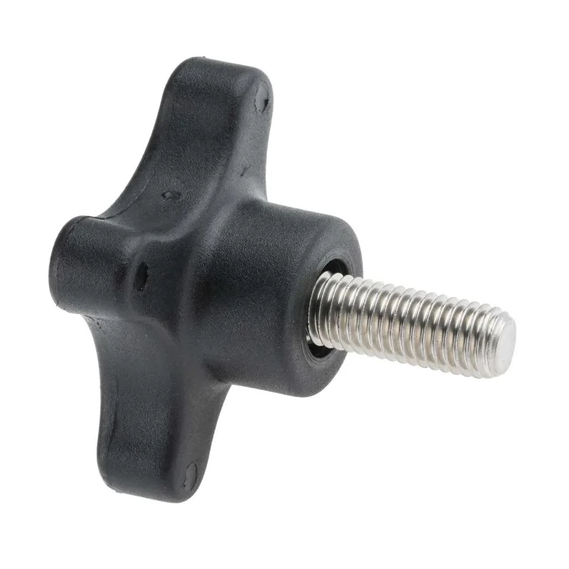 RS PRO Black Polypropylene 4-Arm Clamping Knob Threaded Stud M10 x 25mm 60 mm Diameter 702-7746