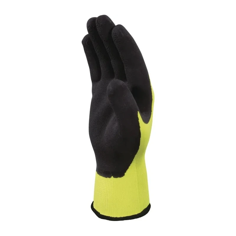 Delta Plus APOLLON VV733 Black Fluorescent Yellow Polyester Work Gloves Size 7 Latex Coating VV733