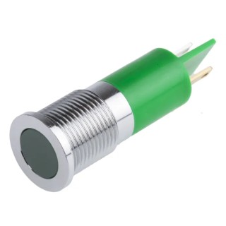 RS PRO Green Panel Mount Indicator with 36V DC and 6V DC Voltage, 20mA Current, Solder Tab Termination, IP67 703-9049