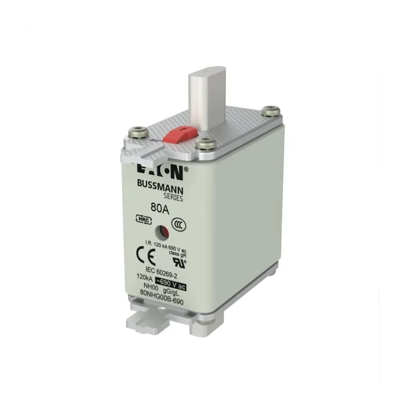Eaton 80A Centred Tag Fuse NH00 690V AC High Rupture Capacity Reliable Dual Indicator System 