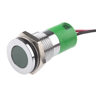 RS PRO Green Panel Mount Indicator, 36V DC and 6V DC, 20mA Current, Lead Wire Termination, IP67 Sealed Flush Bezel 703-9070