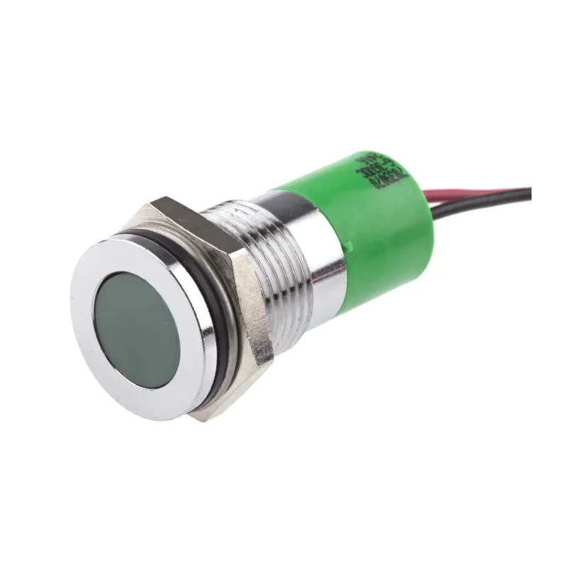 RS PRO Green Panel Mount Indicator, 36V DC and 6V DC, 20mA Current, Lead Wire Termination, IP67 Sealed Flush Bezel 703-9070