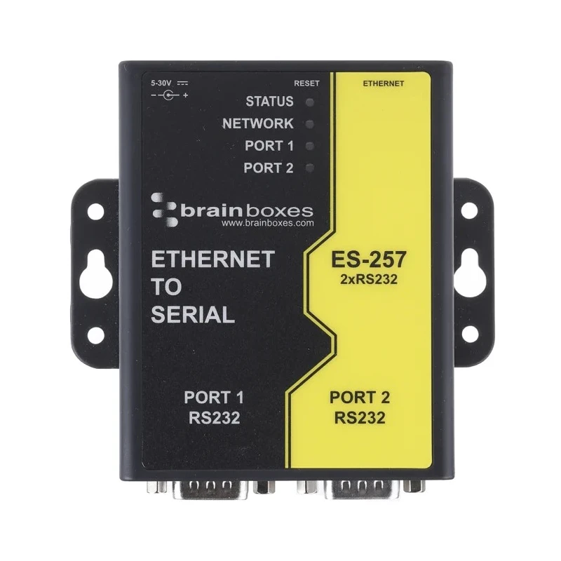 Brainboxes Server Serial Device Server, 2 Ports, 1 Mbps Baud Rate, 5 to 30 V dc Supply ES-257