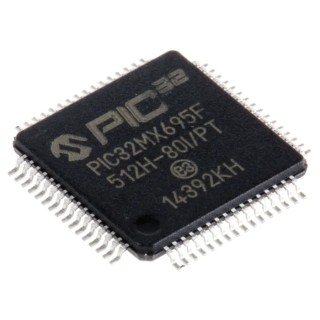 Microchip PIC32MX695F512H-80I/PT 32-Bit PIC Microcontroller 80 MHz 12kB RAM 512kB Flash 64-Pin TQFP