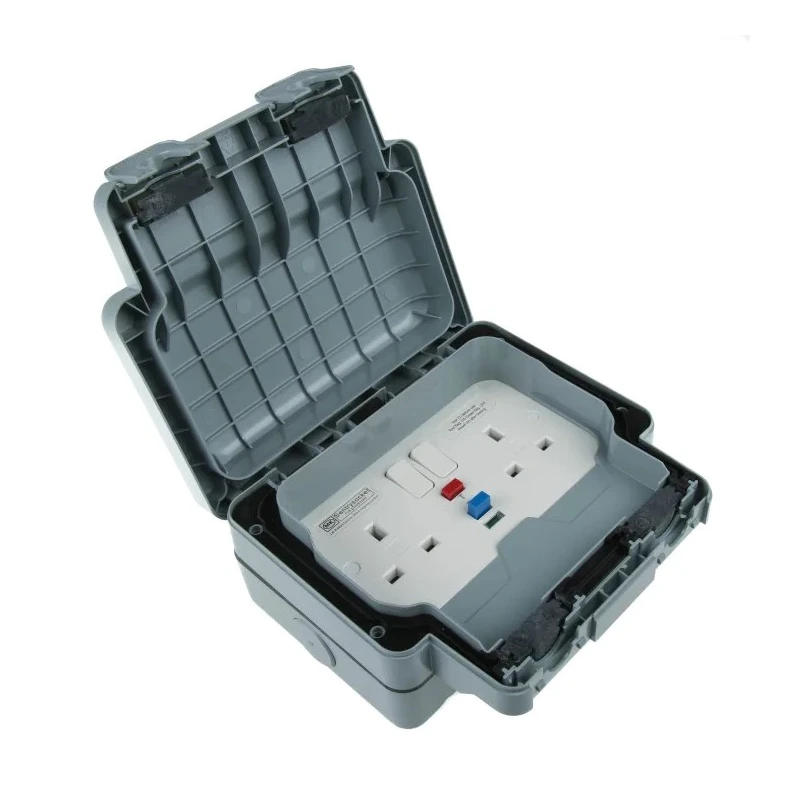 MK Electric Masterseal Plus 13A Active 2 Gang Key Operated RCD Socket Surface Mounted Polycarbonate IP66 IP56 K56231GRY