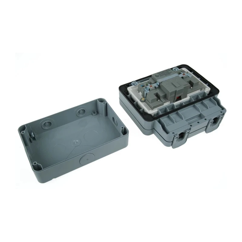 MK Electric Masterseal Plus 13A Active 2 Gang Key Operated RCD Socket Surface Mounted Polycarbonate IP66 IP56 K56231GRY