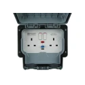 MK Electric Masterseal Plus 13A Active 2 Gang Key Operated RCD Socket Surface Mounted Polycarbonate IP66 IP56 K56231GRY