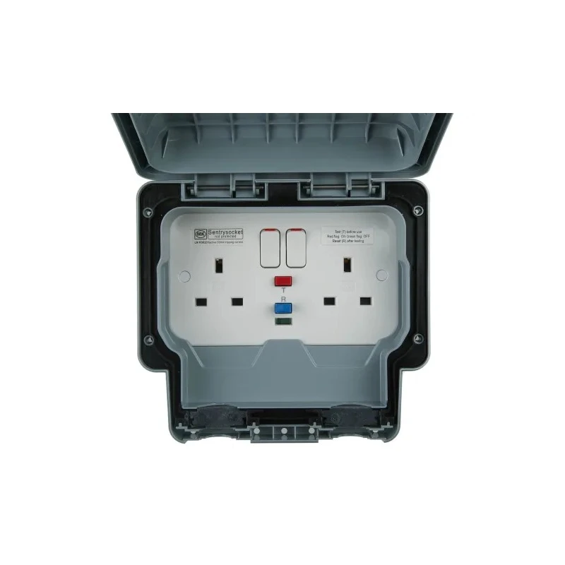 MK Electric Masterseal Plus 13A Active 2 Gang Key Operated RCD Socket Surface Mounted Polycarbonate IP66 IP56 K56231GRY