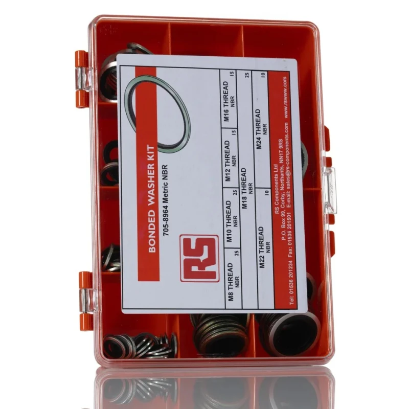 RS PRO Self-Centring Metric Bonded Washer Kit Nitrile Rubber 125 Pieces 30°C to 120°C 705-8964