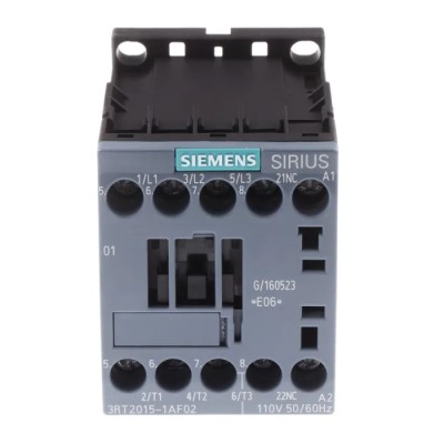 Siemens Motor Control Contactor 3RT2 Series, 110V AC Coil, 3-Pole, 7A, 3 kW, 3 NO, 400V AC 3RT2015-1AF02