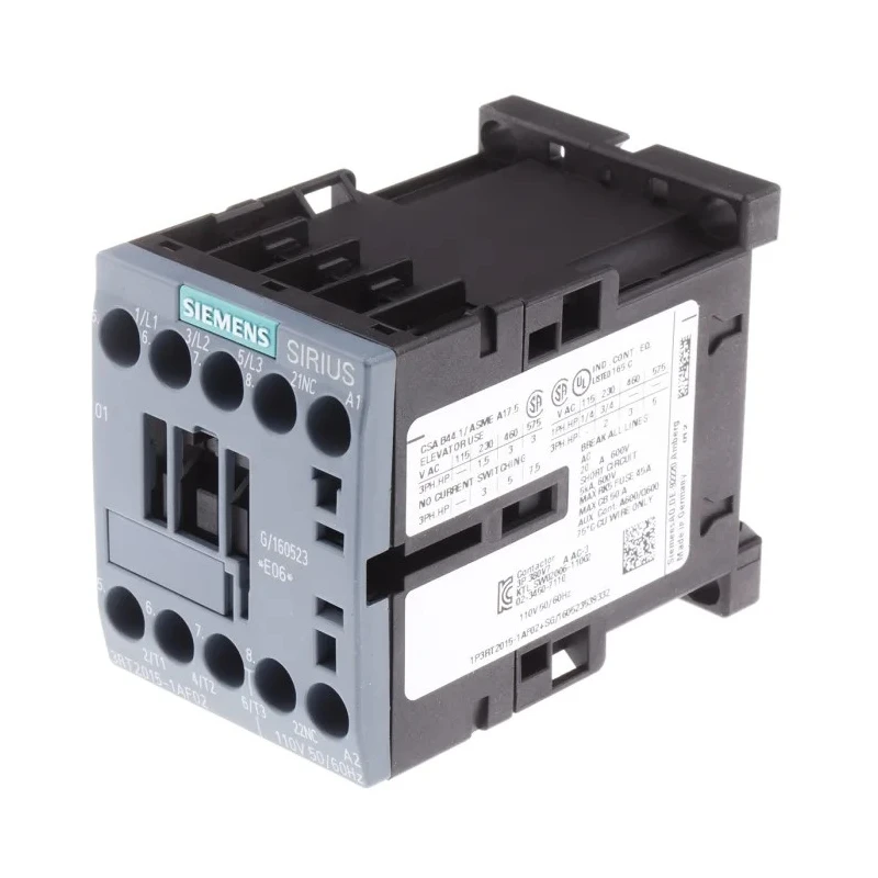 Siemens Motor Control Contactor 3RT2 Series, 110V AC Coil, 3-Pole, 7A, 3 kW, 3 NO, 400V AC 3RT2015-1AF02