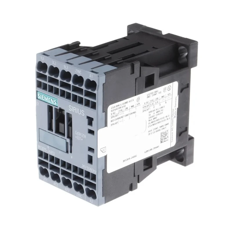 Siemens 3RT2 Contactor, 24V AC Coil Voltage, 3-Pole, 7 A, 3 kW Power, 3 NO Auxiliary Contacts, 400V AC Contact 3RT2015-2AB02
