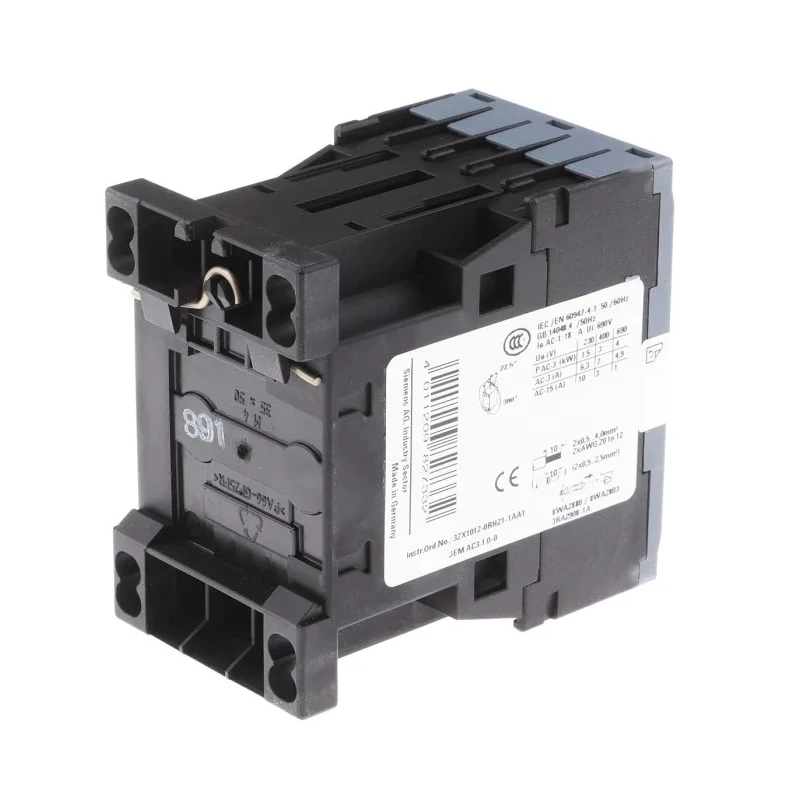 Siemens 3RT2 Contactor, 24V AC Coil Voltage, 3-Pole, 7 A, 3 kW Power, 3 NO Auxiliary Contacts, 400V AC Contact 3RT2015-2AB02