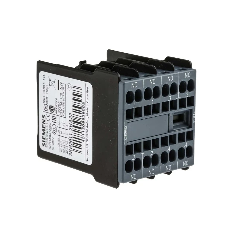 Siemens Auxiliary Contact 4 Contact 2 NC/2 NO Snap-On Mount 10 A 250 V DC 690 V AC 3RH2911-2HA22