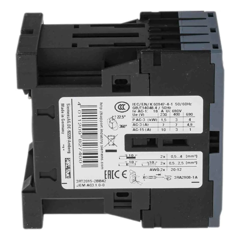 Siemens 3RT2 Contactor, 24V DC Coil, 3-Pole, 7 A, 3 kW, 3 NO, 400V AC 3RT2015-2BB42