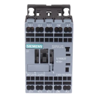 Siemens Contactor 3RT2 Series 230V AC Coil, 3-Pole, 9 A Contact Current, 4 kW Power Rating 3RT2016-2AP02