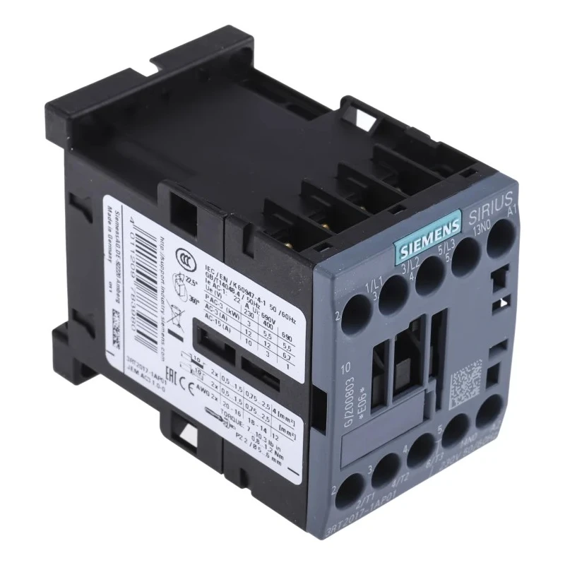 Siemens 3RT2 Motor Control Contactor 3-Pole 12 A 5.5 kW 230V AC Coil with 3 NO Contacts 3RT2017-1AP01