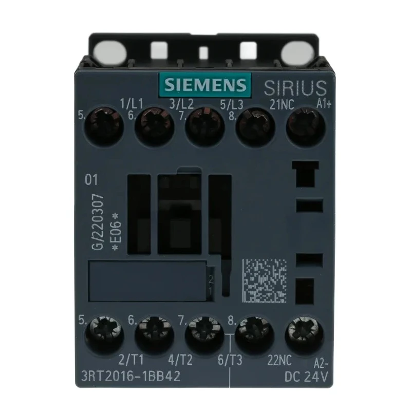 Siemens 3RT2 Power Contactor, 24V DC Coil, 3-Pole, 9 A, 4 kW, Screw Clamp, DIN Rail Mount 3RT2016-1BB42