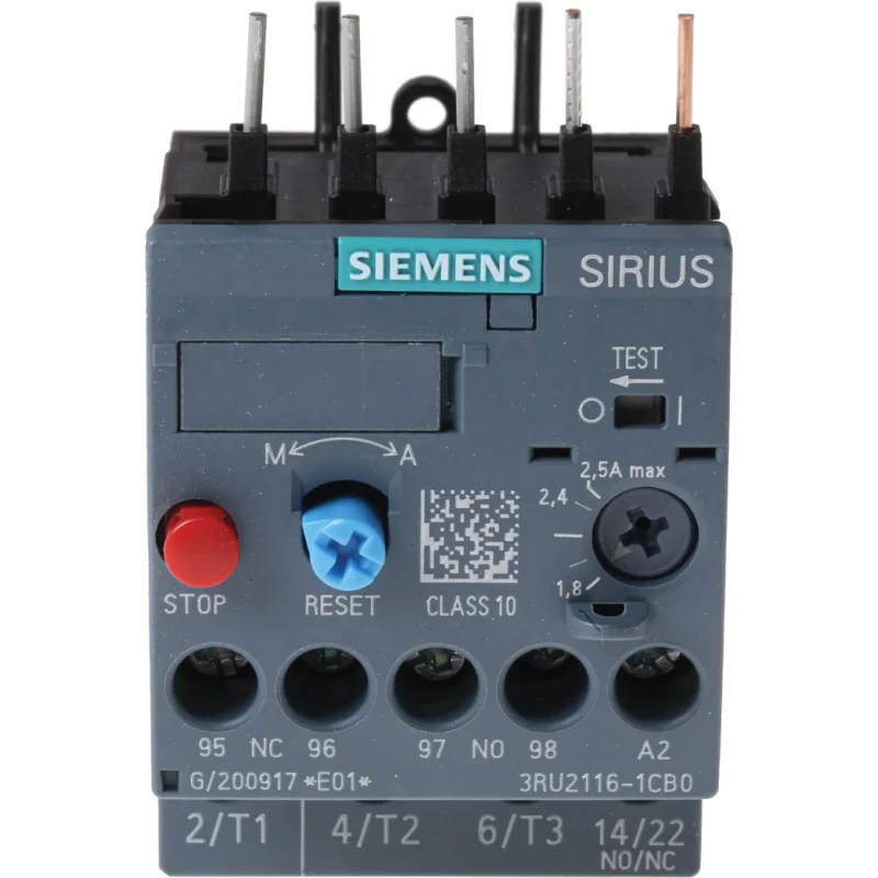 Siemens SIRIUS 3RU2 Thermal Overload Relay, 1.8 to 2.5 A Adjustable Current Range, 2.5 A Contact Rating, 750 W 3RU2116-1CB0