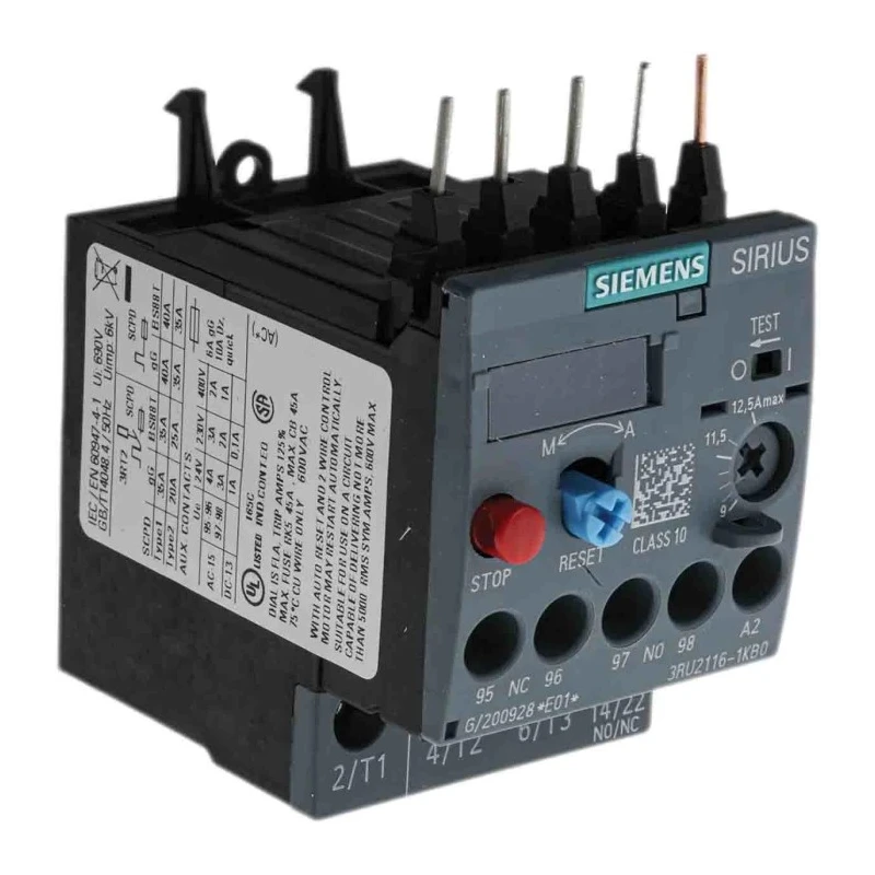 Siemens SIRIUS 3RU2 Thermal Overload Relay 1 NO/1 NC, 12.5A, 9 A FLC, 12.5A Contact Rating, 5.5 kW 3RU2116-1KB0