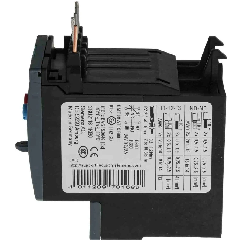 Siemens SIRIUS 3RU2 Thermal Overload Relay 1 NO/1 NC, 12.5A, 9 A FLC, 12.5A Contact Rating, 5.5 kW 3RU2116-1KB0