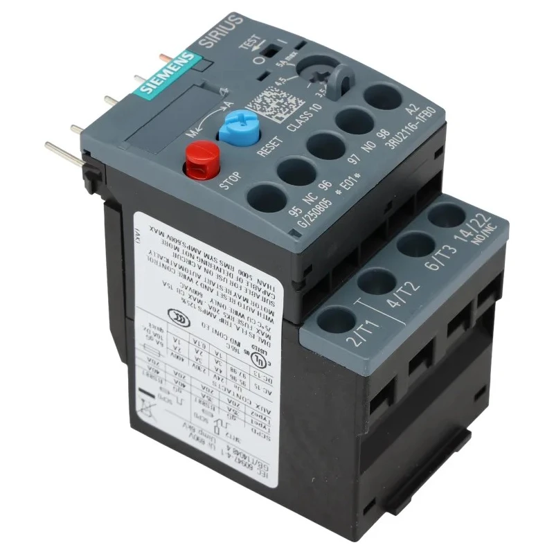 Siemens SIRIUS 3RU2 Thermal Overload Relay 1 NO/1 NC 3.5-5A F.L.C 5A Contact Rating 1.5 kW 3P 3RU2116-1FB0