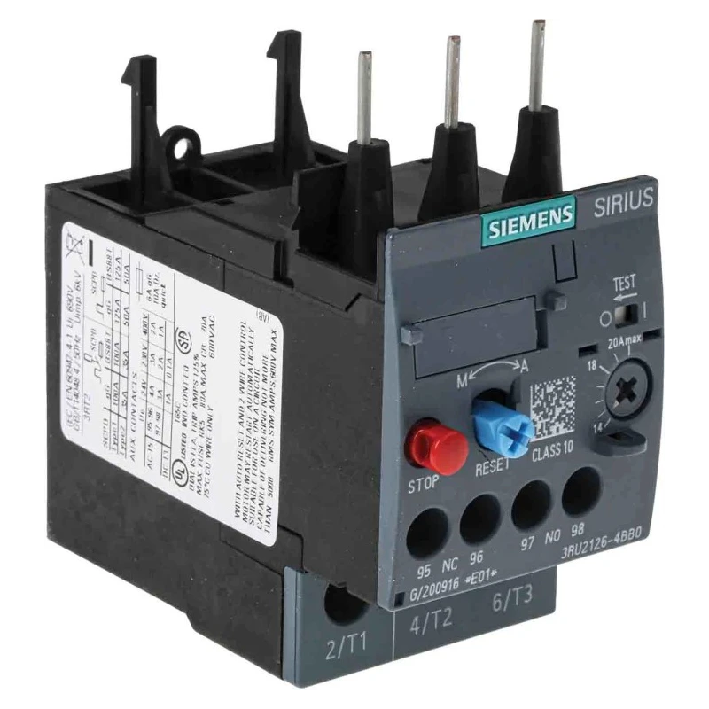 Siemens SIRIUS 3RU2 Thermal Overload Relay 1 NO/1 NC 14A 20A F.L.C 20A Contact Rating 7.5 kW 3RU2126-4BB0