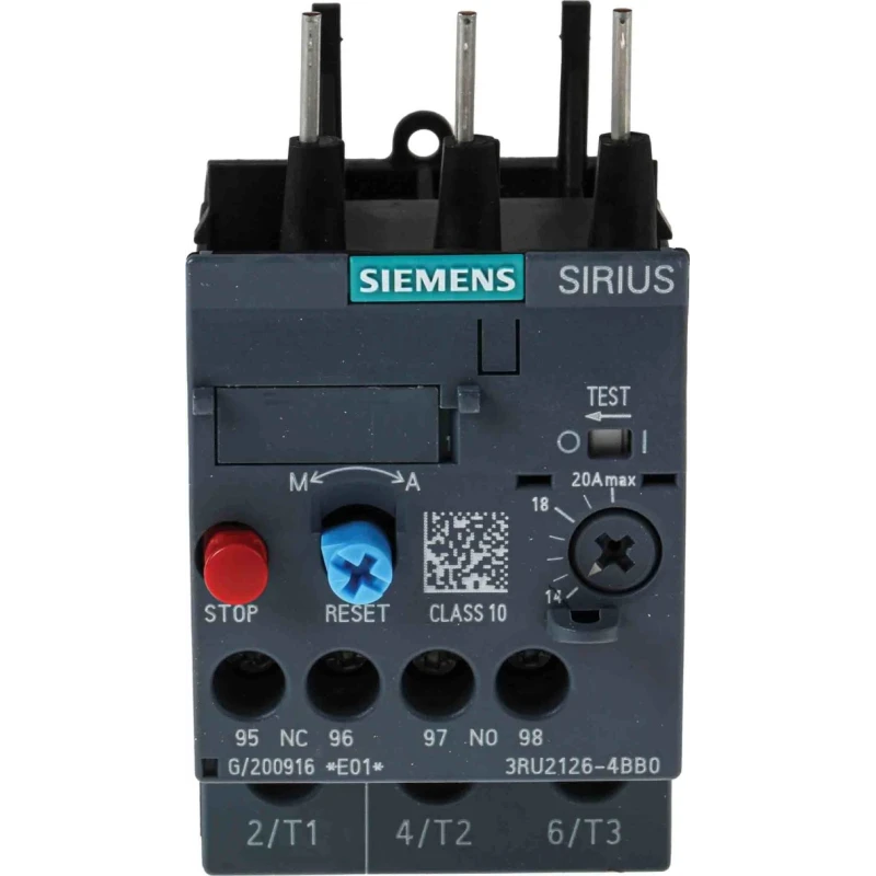 Siemens SIRIUS 3RU2 Thermal Overload Relay 1 NO/1 NC 14A 20A F.L.C 20A Contact Rating 7.5 kW 3RU2126-4BB0